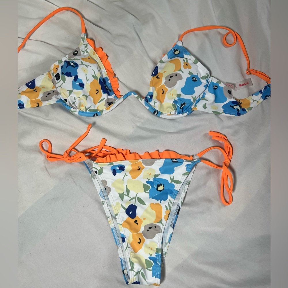 Multicolor flowers, bikini swimsuit